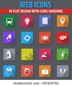 Travel web icons in flat design with long shadows