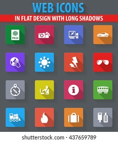 Travel web icons in flat design with long shadows