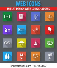 Travel web icons in flat design with long shadows