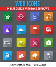 Travel web icons in flat design with long shadows