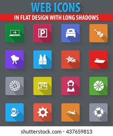 Travel web icons in flat design with long shadows