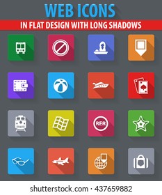 Travel web icons in flat design with long shadows