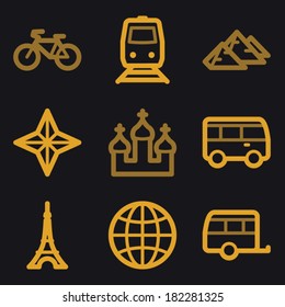 Travel web icons, gold line set