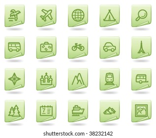 Travel web icons, green document series