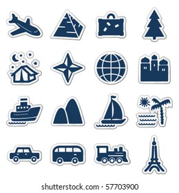 Travel web icons, navy sticker series