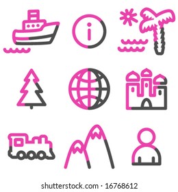 Travel web icons, pink contour series