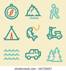 Travel web icons, retro colors