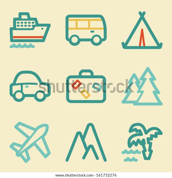 Travel web icons, retro\
colors