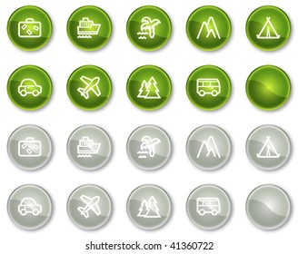 Juego de iconos de la web de viajes 1, serie de botones de círculo verde y gris