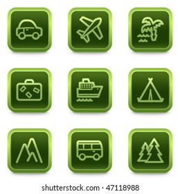 Travel web icons set 1, green square buttons series