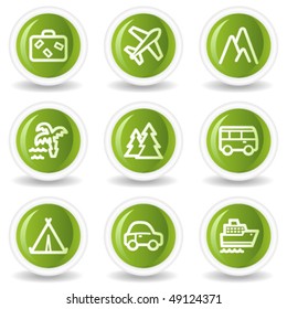 Travel web icons set 1, green circle buttons