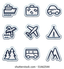 Travel web icons set 1, deep blue contour sticker series