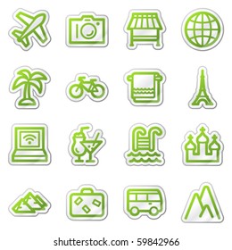 Travel web icons set 1, green contour sticker series