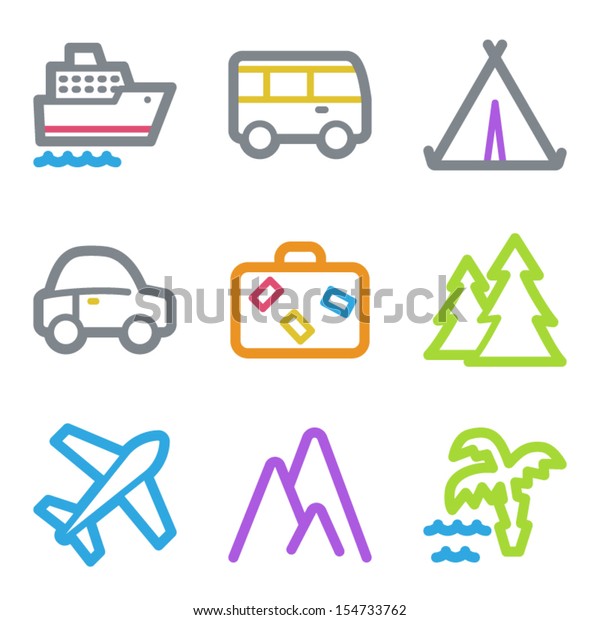 Travel web\
icons set 1, color line contour\
series