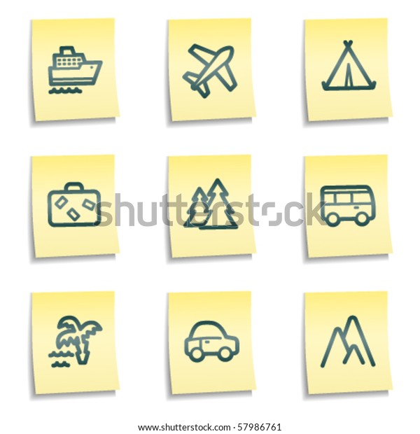 Travel web icons set\
1, yellow notes series
