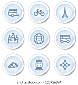 Travel web icons set 2, light blue stickers