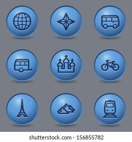 Travel web icons set 2, circle blue buttons