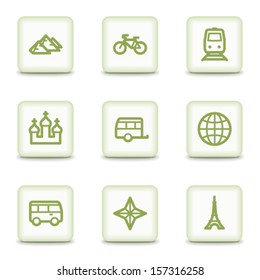 Travel web icons set 2, white glossy buttons