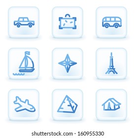 Travel web icons set 2, square ice buttons