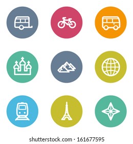 Travel web icons set 2, color circle buttons