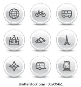 Travel web icons set 2, white glossy circle buttons series