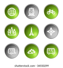Viajar iconos web conjunto de botones 2, verde y gris círculo serie