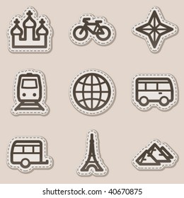 Travel web icons set 2, brown contour sticker series