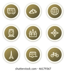 Iconos web de viajes conjunto 2, botones de círculo marrón serie