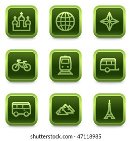 Iconos web de viajes conjunto 2, serie de botones cuadrados verdes