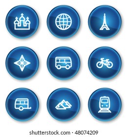 Travel web icons set 2, blue circle buttons