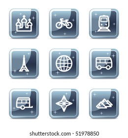 Travel web icons set 2, mineral square glossy buttons