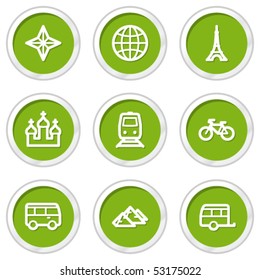 Travel web icons set 2, green circle buttons