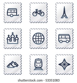 Travel web icons set 2, white stamp series
