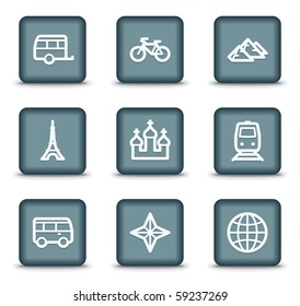 Iconos web de viajes conjunto 2, botones cuadrados grises