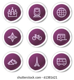 Travel web icons set 2, purple stickers series