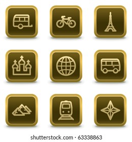 Travel web icons set 2, square brown buttons