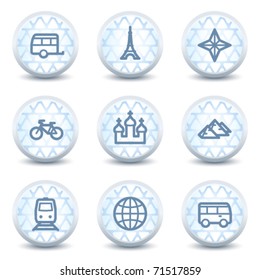 Iconos web de viajes conjunto 2, botones de círculo brillante