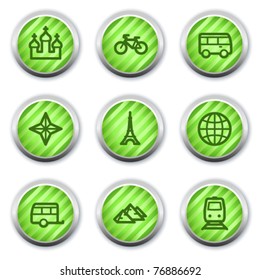 Travel web icons set 2, green glossy circle buttons