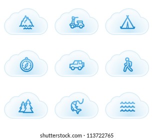 Travel web icons set 3, cloud buttons