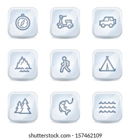 Travel web icons set 3, white glossy buttons