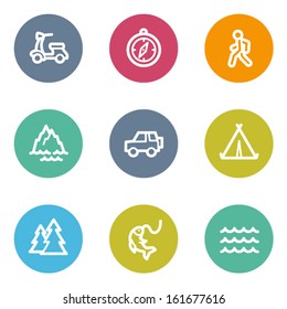 Travel web icons set 3, color circle buttons