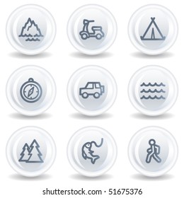Travel web icons set 3, white glossy circle buttons