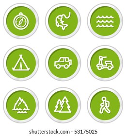 Travel web icons set 3, green circle buttons