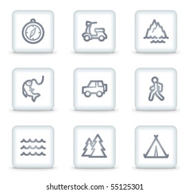 Travel web icons set 3, white square buttons