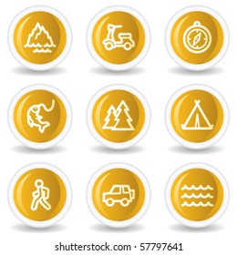 Travel web icons set 3, yellow glossy circle buttons