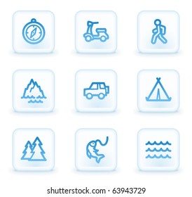 Travel web icons set 3, white square buttons