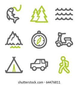 Travel web icons set 3, green and gray contour series