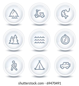 Travel web icons set 3, white glossy circle buttons