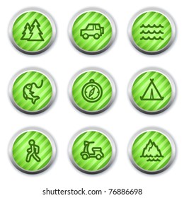 Iconos web de viajes conjunto 3, botones de círculo brillante verde