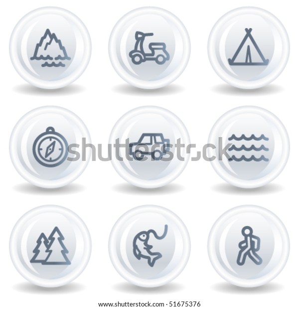 Travel web\
icons set 3, white glossy circle\
buttons